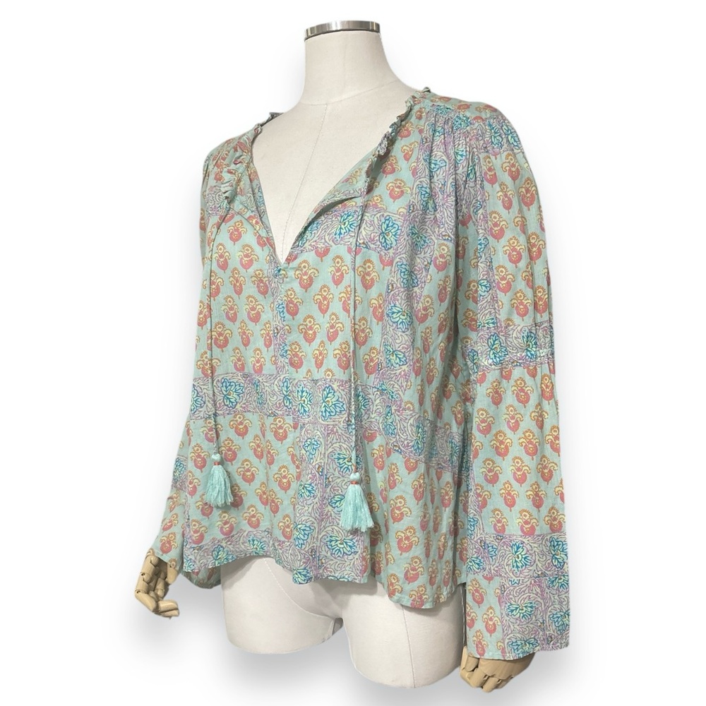 ANTHROPOLOGIE x LILKA Printed Cotton Bell Sleeve Top
